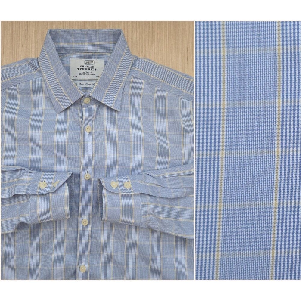 Charles Tyrwhitt Men's Blue Plaid Dress Shirt 15/34 Extra Slim Fit Button Down